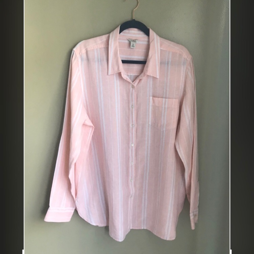 L.L. Bean Pink Striped Button-Down Shirt